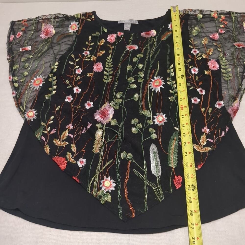 Women's Black Embroidered Sheer Mesh Top Floral Overlay Dark Fairy Boho Flowy - Picture 12 of 12